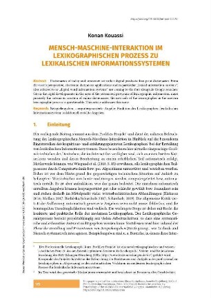 Mensch-Maschine-Interaktion im lexikographischen Prozess zu lexikalischen Informationssystemen