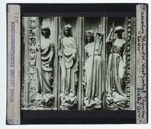 Straßburg, Münster : Westportal, Gewändefiguren, "Tugenden und Laster"