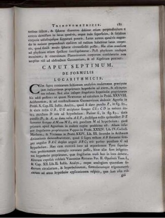 Caput Septimum. De Formulis Logarithmicis.