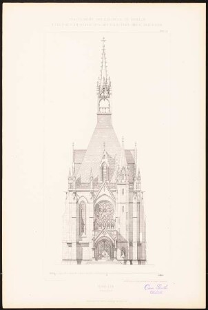 Kapelle: Ansicht Westseite (aus: C. Schäfer, Die Bauhütte, Entwürfe im Stile des Mittelalters, 3. Bd., 1895, Blatt 31)