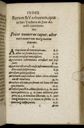 Index Rerum & Verborum, quæ in hoc Tractatu de Jure Arresti continentur.