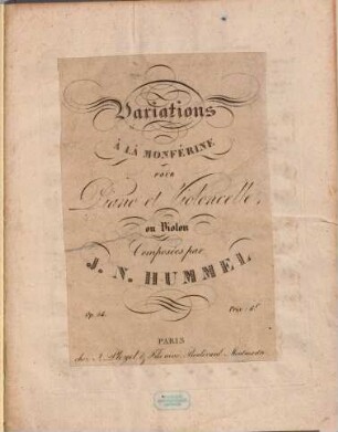 Variations à la Monférine : pour piano et violoncelle ou violon ; op. 54