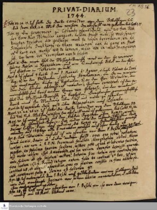 Privat-Diarium und Oeconomie-Diarium von Nikolaus Dal.