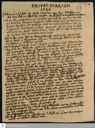 Privat-Diarium und Oeconomie-Diarium von Nikolaus Dal.