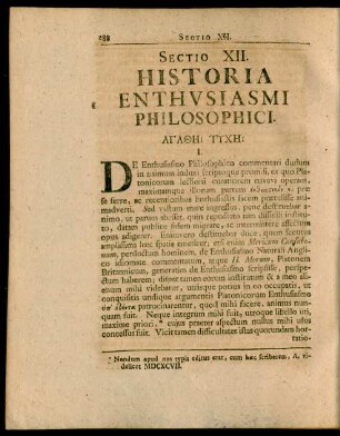 Sectio XII. Historia Enthusiasmi Philosophici