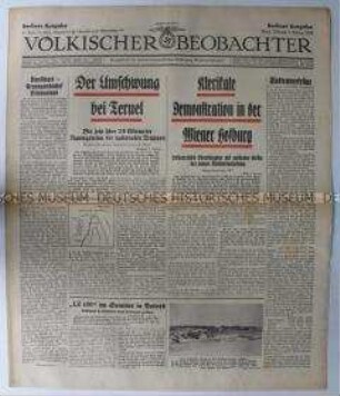 Tageszeitung "Völkischer Beobachter" u.a. zum Spanischen Bürgerkrieg und zur Rolle der katholischen Kirche in Österreich