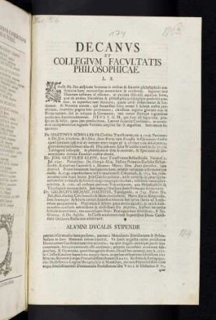 Decanvs Et Collegivm Facvltatis Philosophicae. L. S.