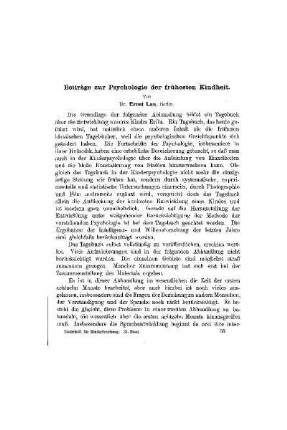 Beiträge zur Psychologie der frühesten Kindheit