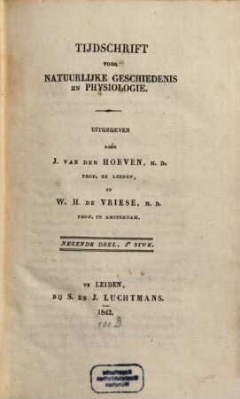 Tijdschrift voor natuurlijke geschiedenis en physiologie. 9. 1842