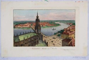 Ansicht von Dresden, Blick aus der Vogelperspektive in Höhe des Hausmannsturmes nach Nordosten