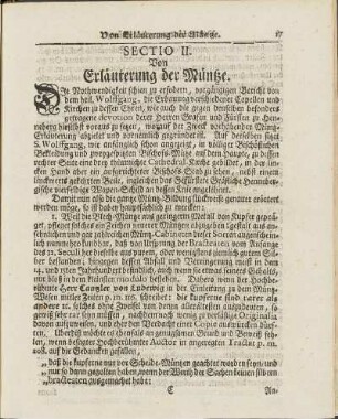 Sectio II. Erläuterung der Müntze