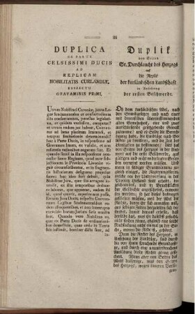 Duplik von Seiten Sr. Durchlaucht des Herzogs auf die Replik der kurländischen Landschaft ... Beschwerde.