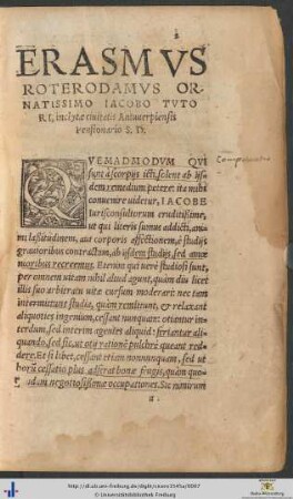 Erasmus Roterodamus Iacobo Tutori Salutem Dicit