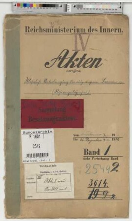 Wohnliche Unterbringung der ausgewiesenen Beamten usw. (Ruhrangelegenheit): Bd. 1