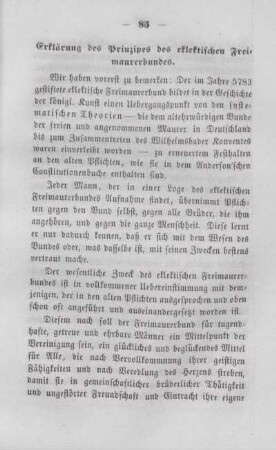 Erklärung des Prinzipes des eklektischen Freimaurerbundes.