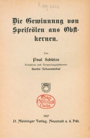 Die Gewinnung von Speiseölen aus Obstkernen