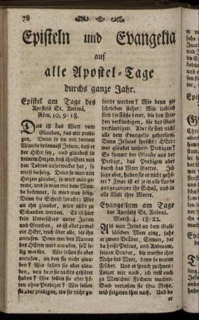 Episteln und Evangelia auf alle Apostel-Tage durchs ganze Jahr.