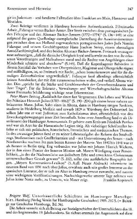 Wolf, Brigitte :: Unterbäuerliche Schichten im Hamburger Marschgebiet, (Beiträge zur Geschichte Hamburgs, 36) : Hamburg, Verlag Verein für Hamburgische Geschichte, 1989