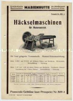 Häckselmaschinen für Motorantrieb, Göpel- und Handantrieb