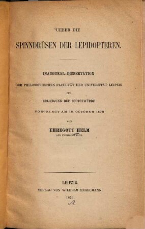 Ueber die Spinndrüsen der Lepidopteren : Inaugural-Dissertation