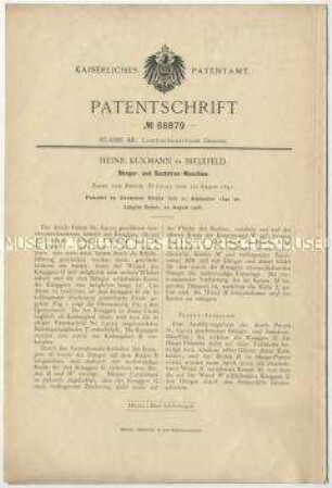 Patentschrift einer Dünger- und Saatstreumaschine, Patent-Nr. 68879