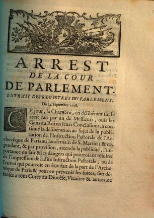 Arrest De La Cour De Parlement : Extrait Des Registres Du Parlement. Du 24 Septembre 1756.