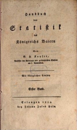Handbuch der Statistik des Königreichs Baiern, 1