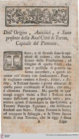Dell'origine, antichità, e stato presente della real città di Torino, capitale del Piemonte