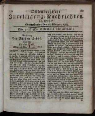 IX. Stück. Sonnabends: den 26. Februar, 1785.