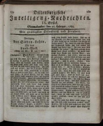 IX. Stück. Sonnabends: den 26. Februar, 1785.
