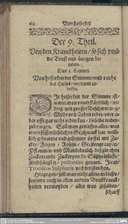 Der 9. Theil. Von den Kranckheiten, sio sich umb die Brust und Lungen begeben