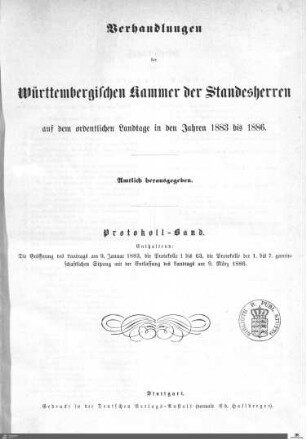 2,18: Landtag Württemberg - Kammer 1, Protokolle 1883-1886