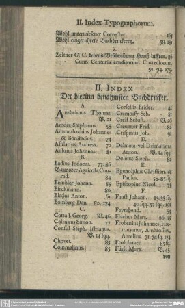 II. Index Der hierinn benahmsten Buchdrucker