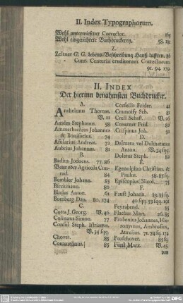 II. Index Der hierinn benahmsten Buchdrucker