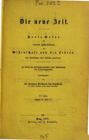 Die neue Zeit : freie Hefte für vereinte Höherbildung der Wissenschaft und des Lebens. 2, 2 = H. 4/6. 1872