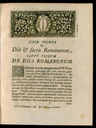 Caput Primum De Diis Romanorum
