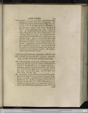 VII. Collectiones Dissertationum Et Opusculorum In Quibus Materiae Juris Publici Tractantur