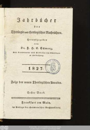 1.1827: Jahrbücher der Theologie und theologischer Nachrichten