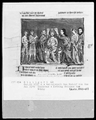 Weltchronik - Bruder Philipp — ---, Folio 1recto-256recto---, Folio 1recto-256rectoKrönung Salomons zum König, Folio 231verso