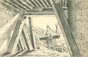 Erster Weltkrieg - Postkarten "Aus großer Zeit 1914/15". "Fort du Camp des Romains - Franz. Geschütz"