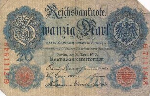 Zahlungsmittel / Reichsbanknote / Zwanzig Mark
