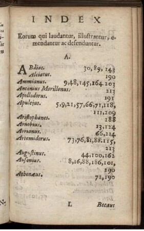 Index Eorum qui laudantur, illustrantur, emendantur ac defenduntur