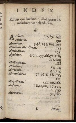 Index Eorum qui laudantur, illustrantur, emendantur ac defenduntur