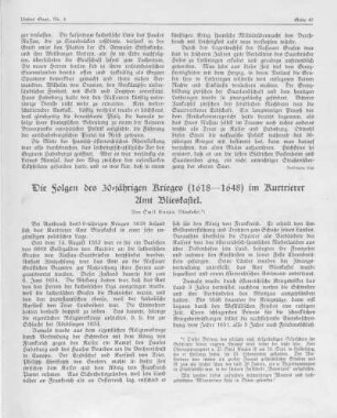 Die Folgen des 30-jährigen Krieges (1618-1648) im Kurtrierer Amt Blieskastel.