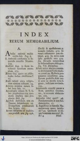 Index Rerum Memorabilium.