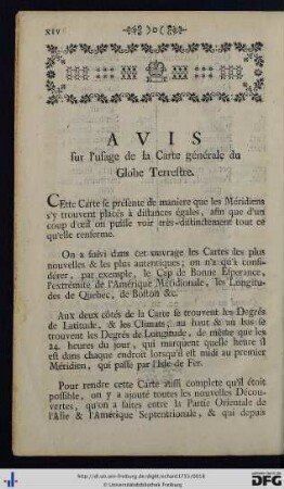 Avis sur l'usage de la Carte générale du Globe Terrestre.