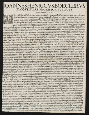 Ioannes Henricvs Boeclervs Eloqventiae Professor Pvblicvs Lectori Beneuolo S. P. D.