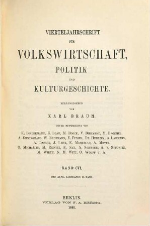 Vierteljahrschrift für Volkswirtschaft, Politik und Kulturgeschichte. 27,2 = Bd. 106. 1890