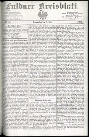 Erste Ausgabe vom Donnerstag, den 05. Mai 1892.