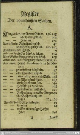 Register Der vornehmsten Sachen